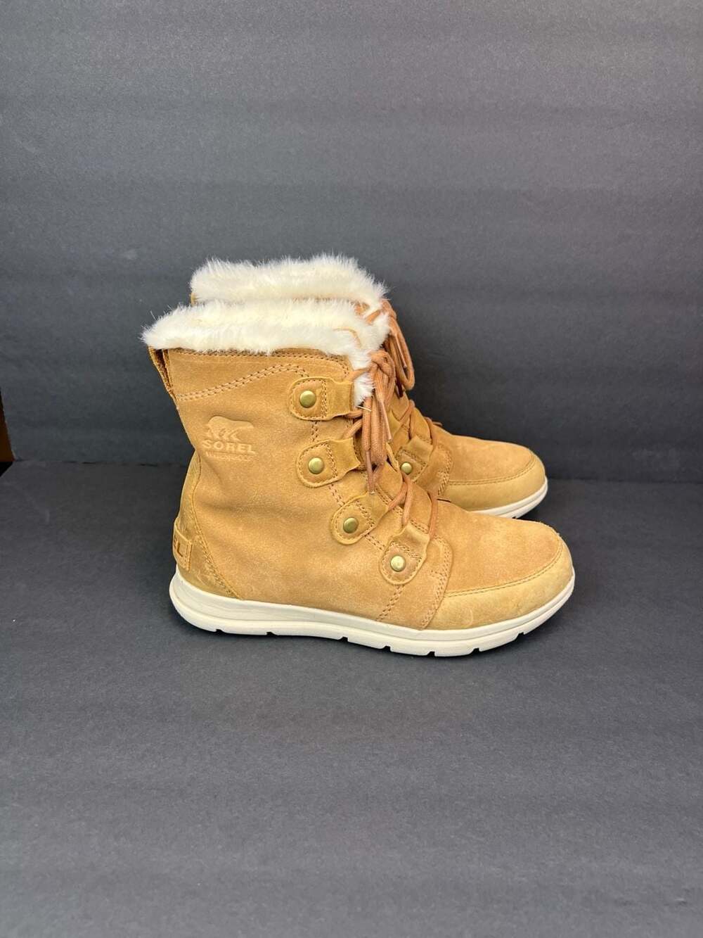 Sorel Women's Explorer Joan Waterproof Suede Winter Boots, Camel Brown Sz 8.5